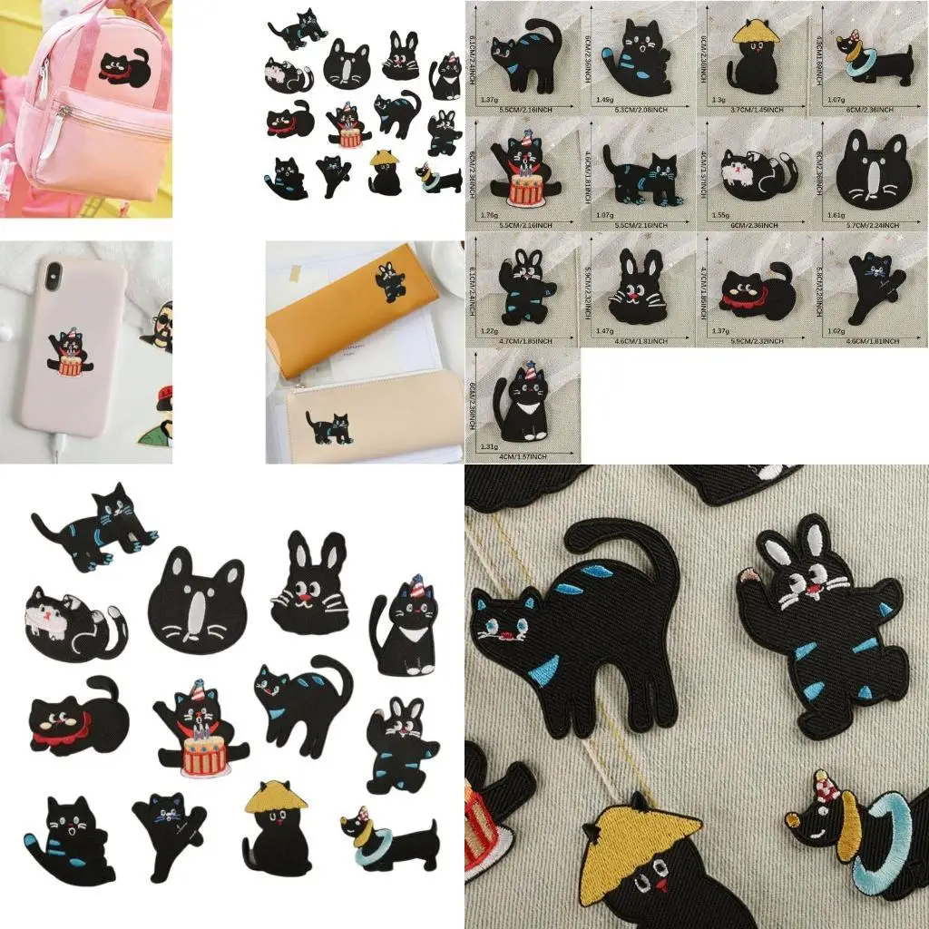 

13 Pcs Cats Iron on Applique Patches Kitten Embroidered Patches for Dress Jeans Y08E