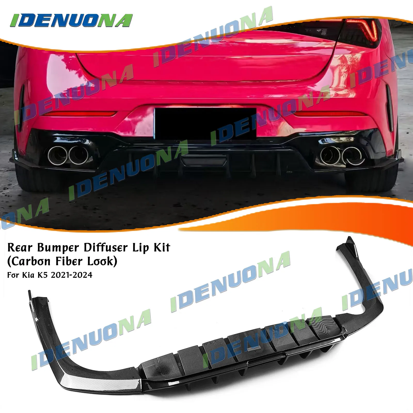 Gloss Black/Carbon Fiber Look Rear Bumper Diffuser Spoiler Lip For Kia K5 2021-2024 Splitter Guard Blade Canard Body Protector