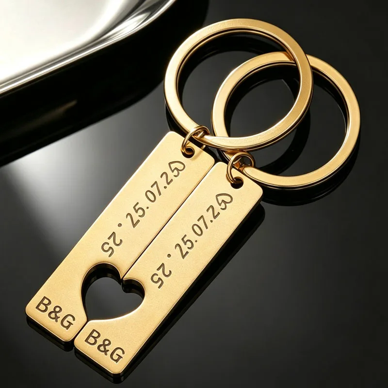 Couples Custom Name Date ID Tag Keychains, Valentine's Gift