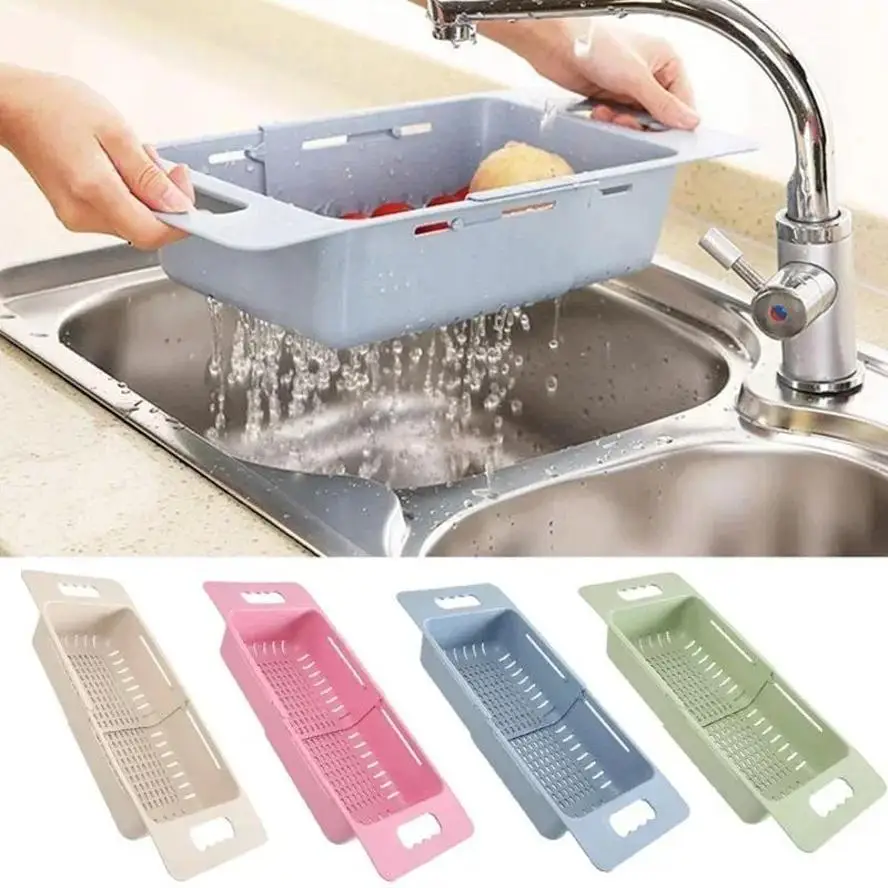Adjustable Dish Drainer Sink Drain Basket Washing Vegetable Fruit Plastic Drying Rack Kitchen Accessories Storage Organizer Tool — Adjustable