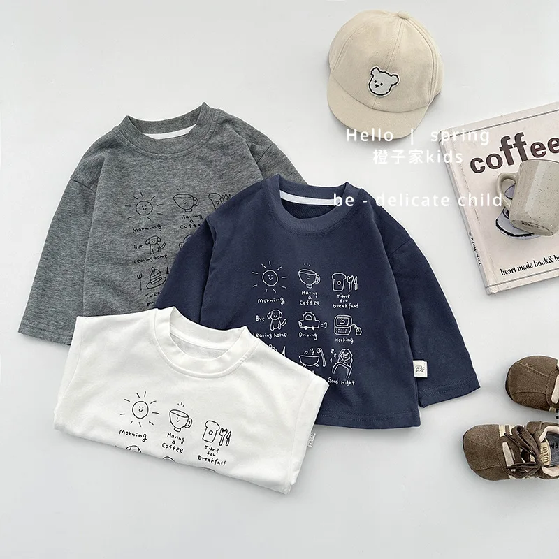 2025 outono novas crianças dos desenhos animados impressão t camisas meninos meninas manga longa casual topos bebê algodão camiseta da criança crianças roupas
