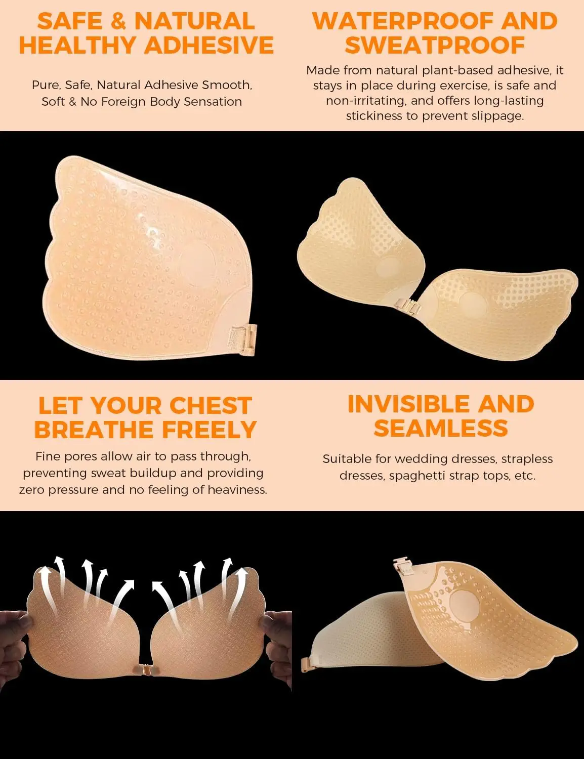 حمالة صدر نسائية لاصقة، حمالة صدر بدون حمالات بدون ظهر، حمالة صدر لاصقة غير مرئية لفستان بدون ظهر