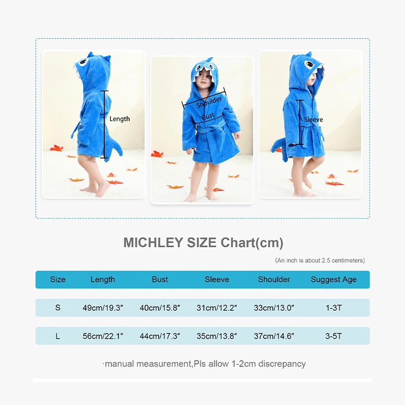 MICHLEY Shark Dinosaur Hooded Baby Bathrobe Cotton Soft Infant Bath Towel Robe Pajamas For Kids Boy Girl Children 1-5T view 5
