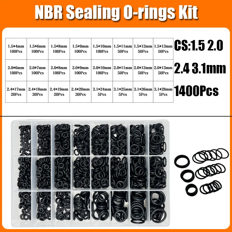 2840p O-Ring-Dichtungsscheibe Schwarz NBR O-Ring Wasserhahn Auto Sanitärdichtung Ölbeständig Hochtemperatur CS 1,0-3,1 mm Oring Kit – Detail 14