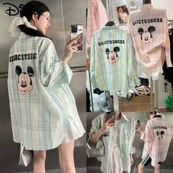 Disney Mickey Cartoon Summer New Sunscreen Shirt Women's Loose Casual Versatile Thin Coat Fashion Sweet Korean Checker Cardigan