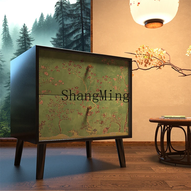 LXY simple small apartment Chinese style retro bedroom drawer bedside table household wall solid wood storage locker