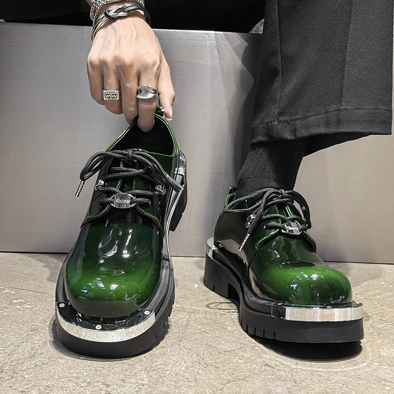 

2026 British Style Men's Thick-soled Heightening Multi-color Casual Sneakers Dress Leather Derby Shoes