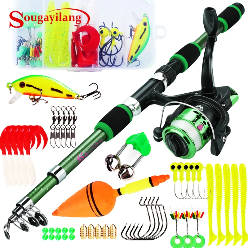 Sougayilang - Combo de Caña de Pescar Giratoria de 1.8M y Carrete 5.2:1, Caña Telescópica con Carrete de Pesca 3BB, Arrastre Máximo 5kg, Kit Completo de Pesca