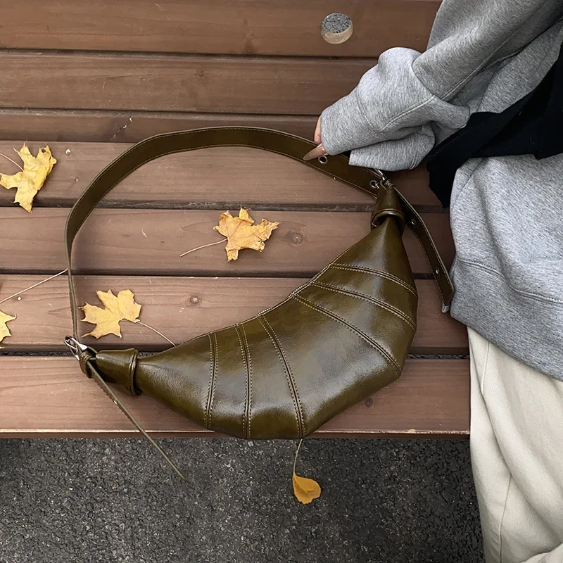 

2025 Korean-Inspired Croissant Bag for Women Vintage Adjustable Crossbody Strap Shoulder Purse with Top Handle