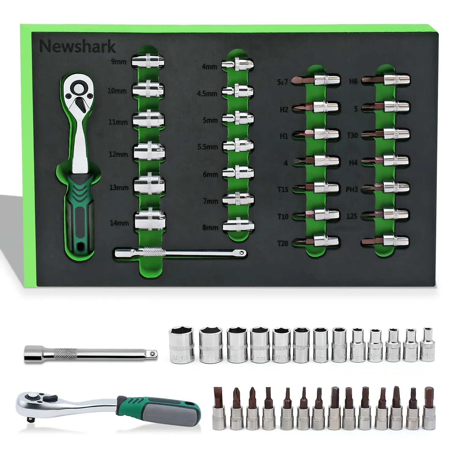 

Ручные инструменты Набор ударных головок с приводом 1/4 дюйма, 29 предметов, метрическая, 4–14 мм, прочный лоток из пенопласта EVA, подходит для идеального инструмента