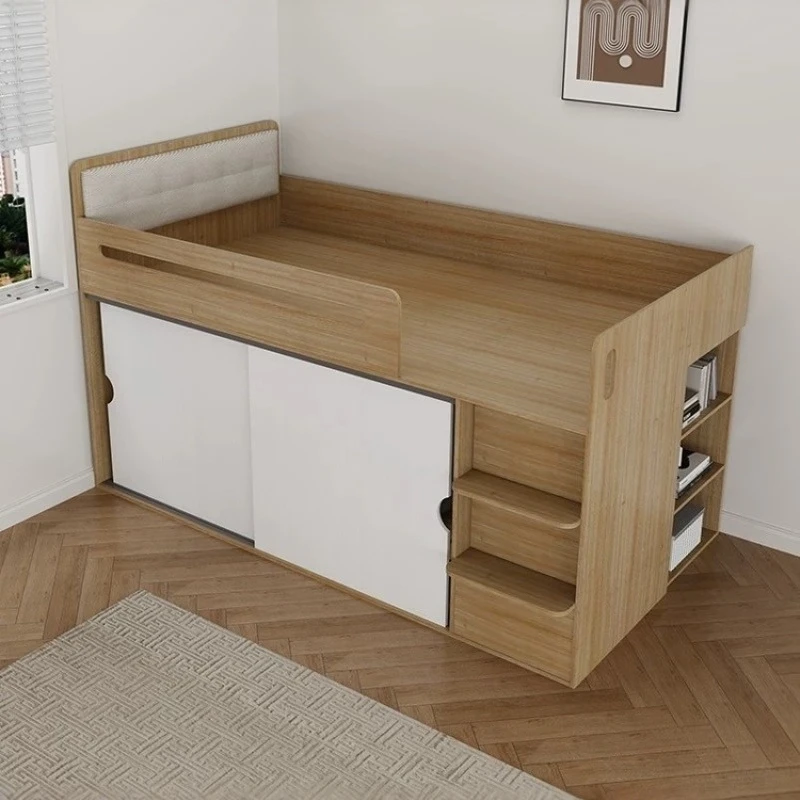 Small Apartment Children's Half-height Bed Wardrobe Integrated Multi-functional Bed with Guardrail Desk Storage Cabinet