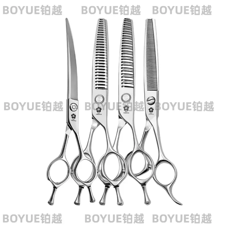 YinghuaPet Grooming Scissors - Dog Hair Trimming, Straight Teeth/Curved Fish Bone, Fluffy, Natural Cut