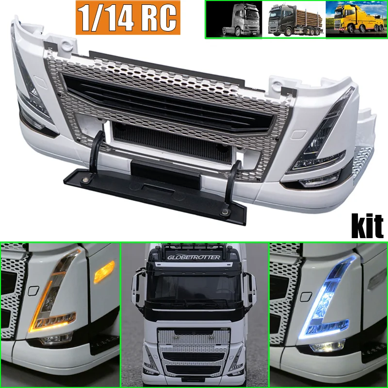 1:14th Scale RC Truck Plastic simulation Front Grille Kit with Headlights for Tamiya for VOLVO FH16 750 Model Car DIY