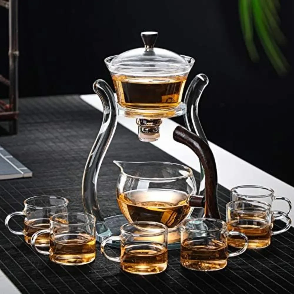 

Tea Ceremony Set Kung Fu Glass Tea Set Semi-Automatic Drip Rotation With Infuser Glass Teapot Set (6 Cups) Cup Teaware Kitchen