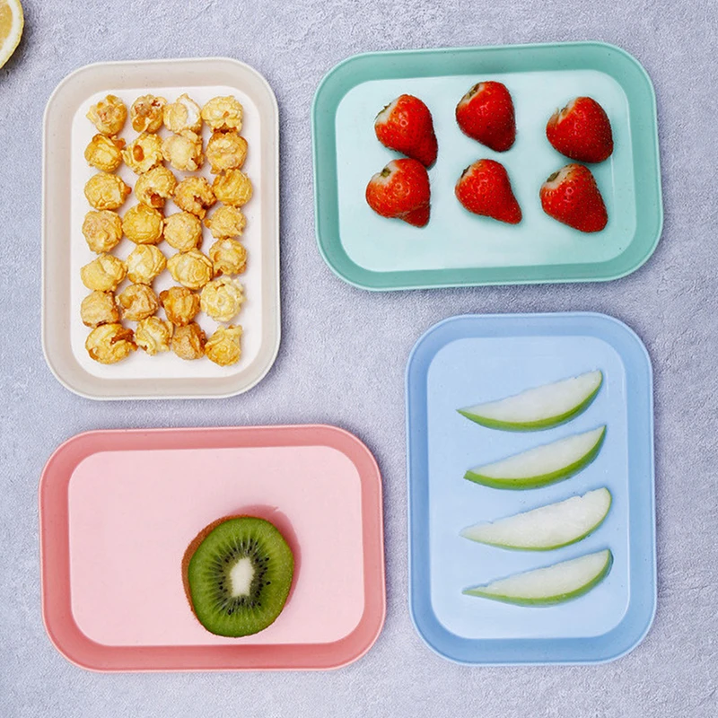 Candy Color Wheat Straw Storage Tray Desktop Sundries Plastic Small Square Plate Decor Trays