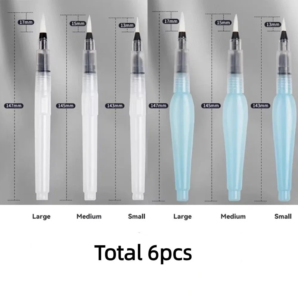 6pcs Refillable Water Color Brush Pen Set Nylon Large Capacity Watercolor Paint Brushes Artist Grade Painting Brush