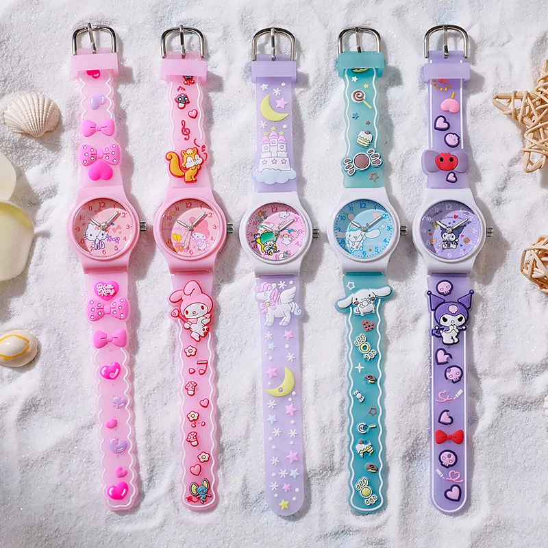 Sanrio 3D Pattern Child Wrist Watch Hello Kitty Cinnamoro Waterproof Quartz Watch Kuromi Cartoon Christmas Watchband Kids Gift