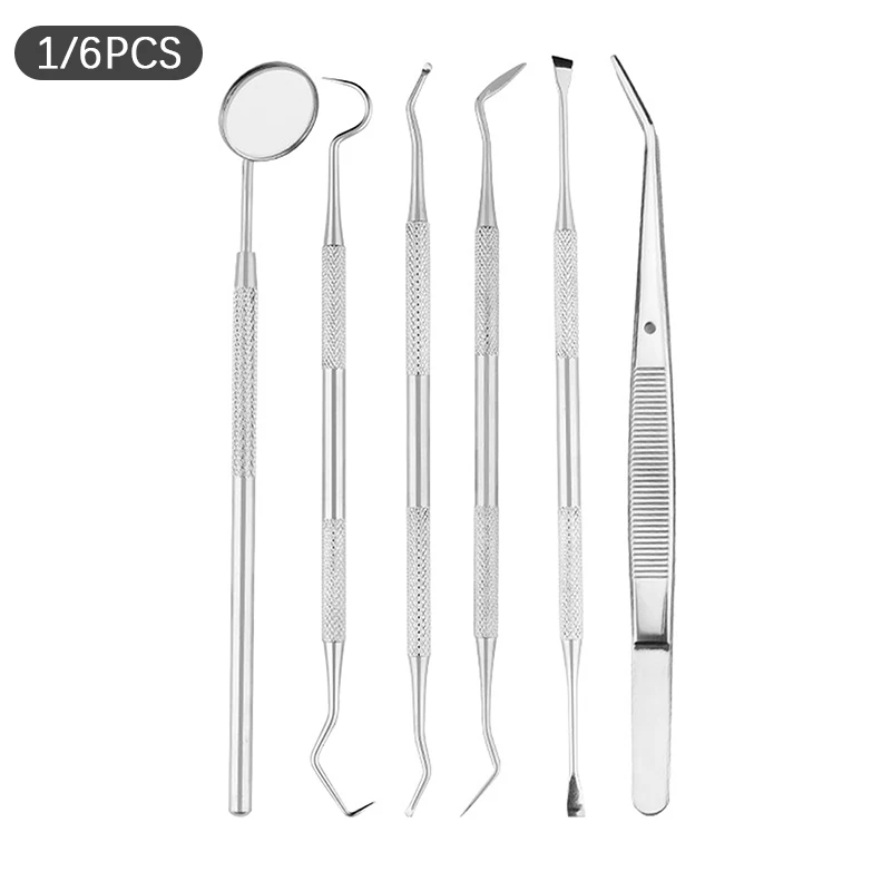 

1/6PCS Stainless Steel Dental Plaque Tartar Removal Tool Dental Mirror Dental Kit Pocket Mouth Tooth Care Mirror Appliance