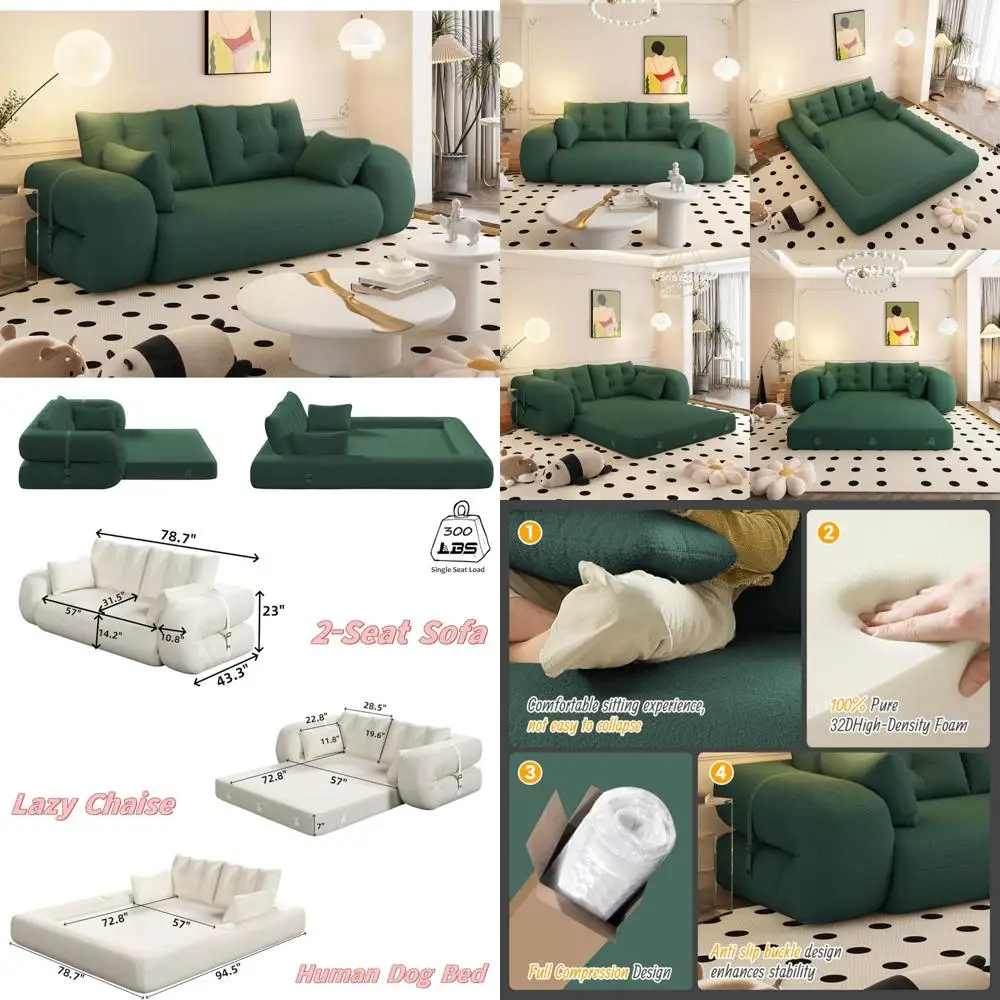 أريكة سرير قابلة للتحويل بحجم كوين، مقعد فوتون حديث من القماش، إسفنج ميموري عالي الكثافة، أريكة نوم مريحة