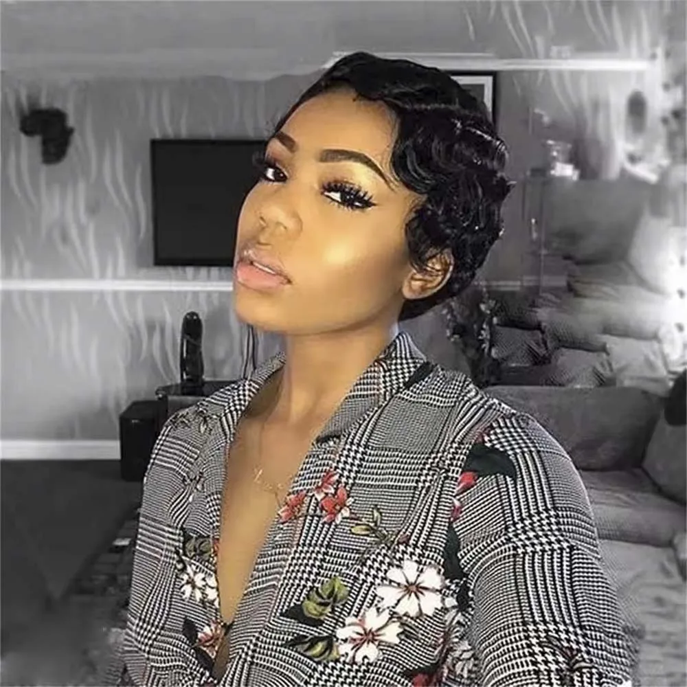 Парики из натуральных волос с короткими пальцами, стрижка пикси, бразильские волосы, машинная шапочка для женщин, предварительно выщипанная линия волос, повседневная вечеринка, косплей