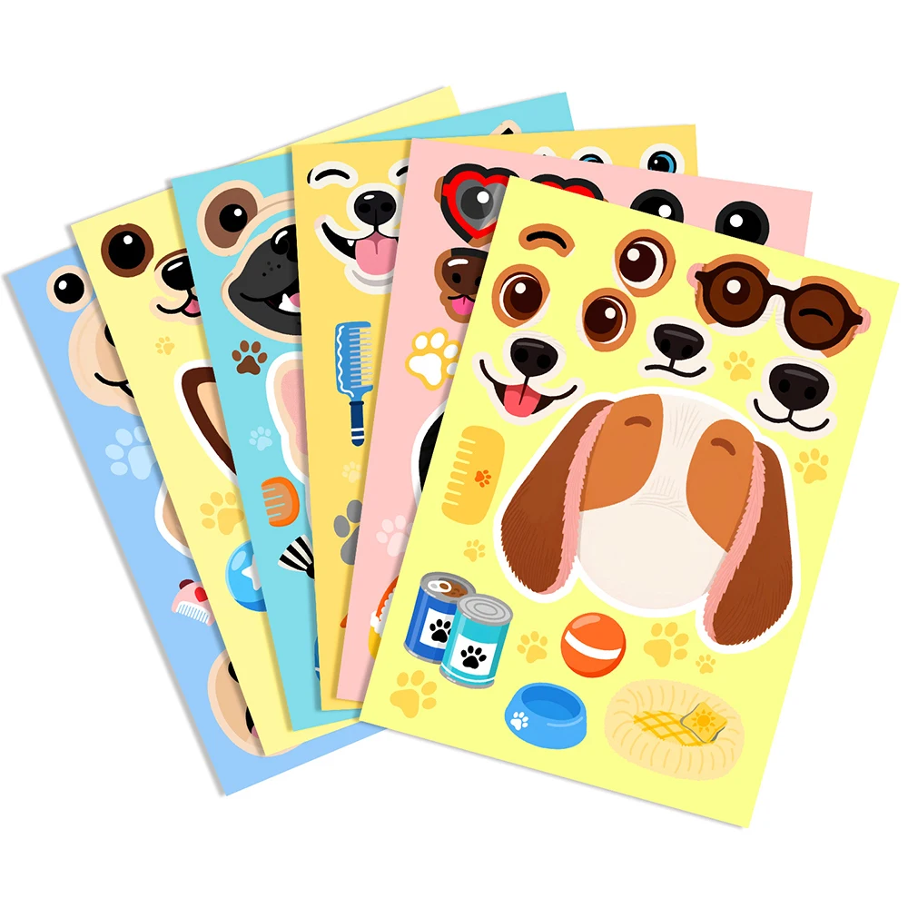 

6/12sheets Animal Dog Head Puzzle Stickers Cartoon Make a Face Game Kids Make Your Own DIY Children Jigsaw Education Sticker Toy