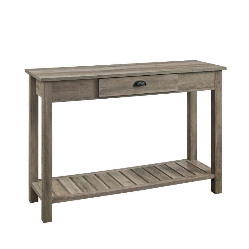 Modern Farmhouse 1-Drawer Entry Table with Slatted Lower Shelf - Grey Wash