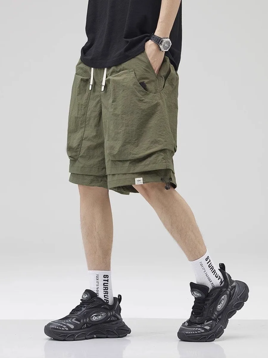 

Summer Thin Large ket Workwear orts Men's Casual Loose Unique Design High End Leisure Five-Quarter Pants Polyester Fiber