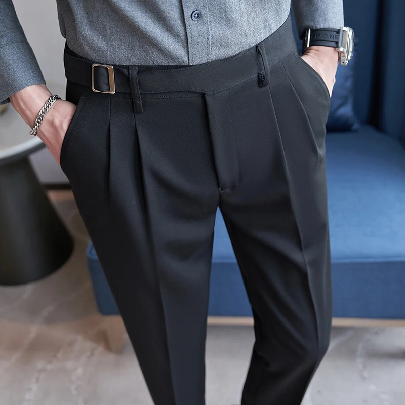Fashion Men Business Social Twill Suit Pants Green / Black / Gray High-end Male Wedding Party Dress Trousers