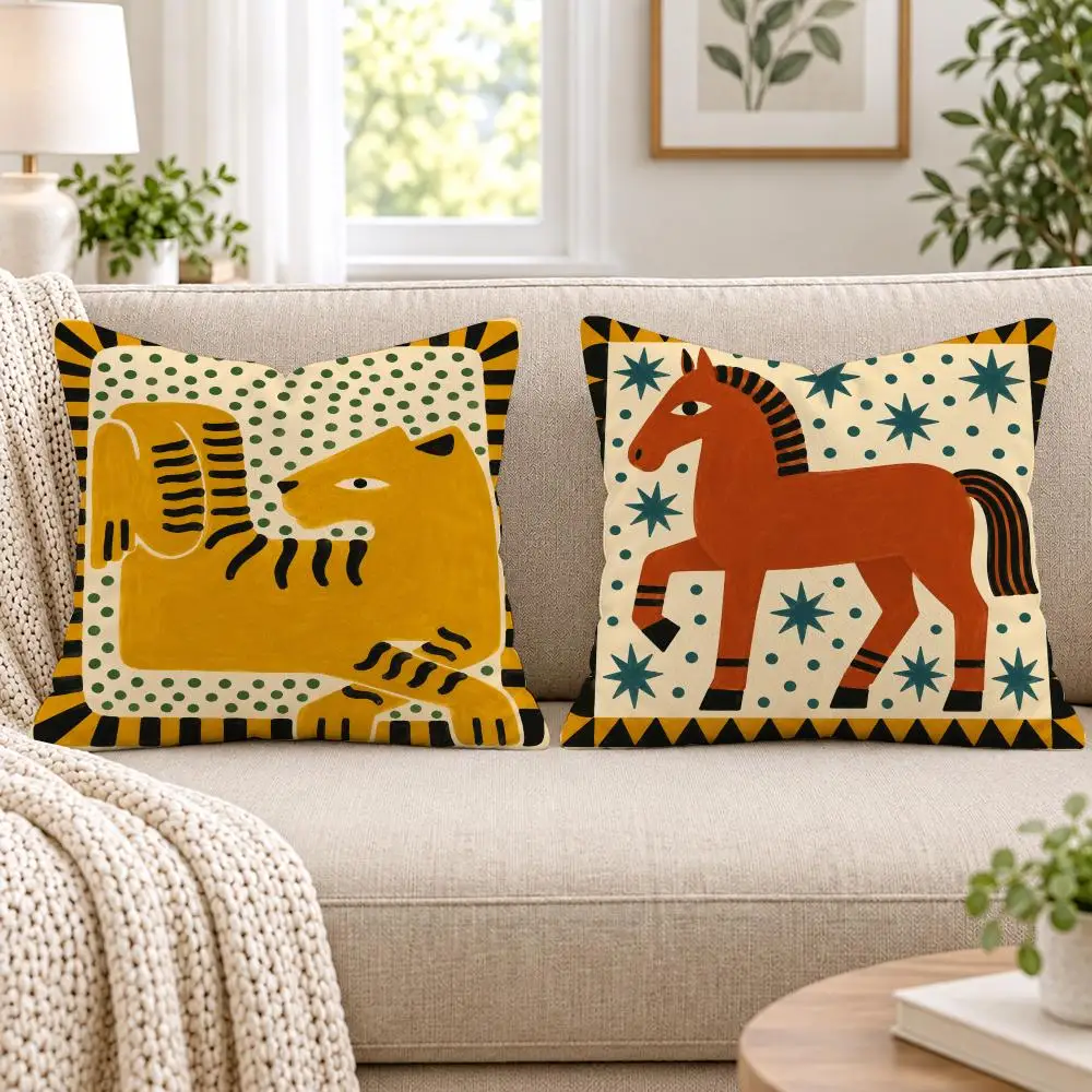 Colorful Ancient Egyptian Art Cushion Cover Soft Short Plush Pillow Cases Hidden Zipper Cutecore Sofa Bedroom Home Decor Gift