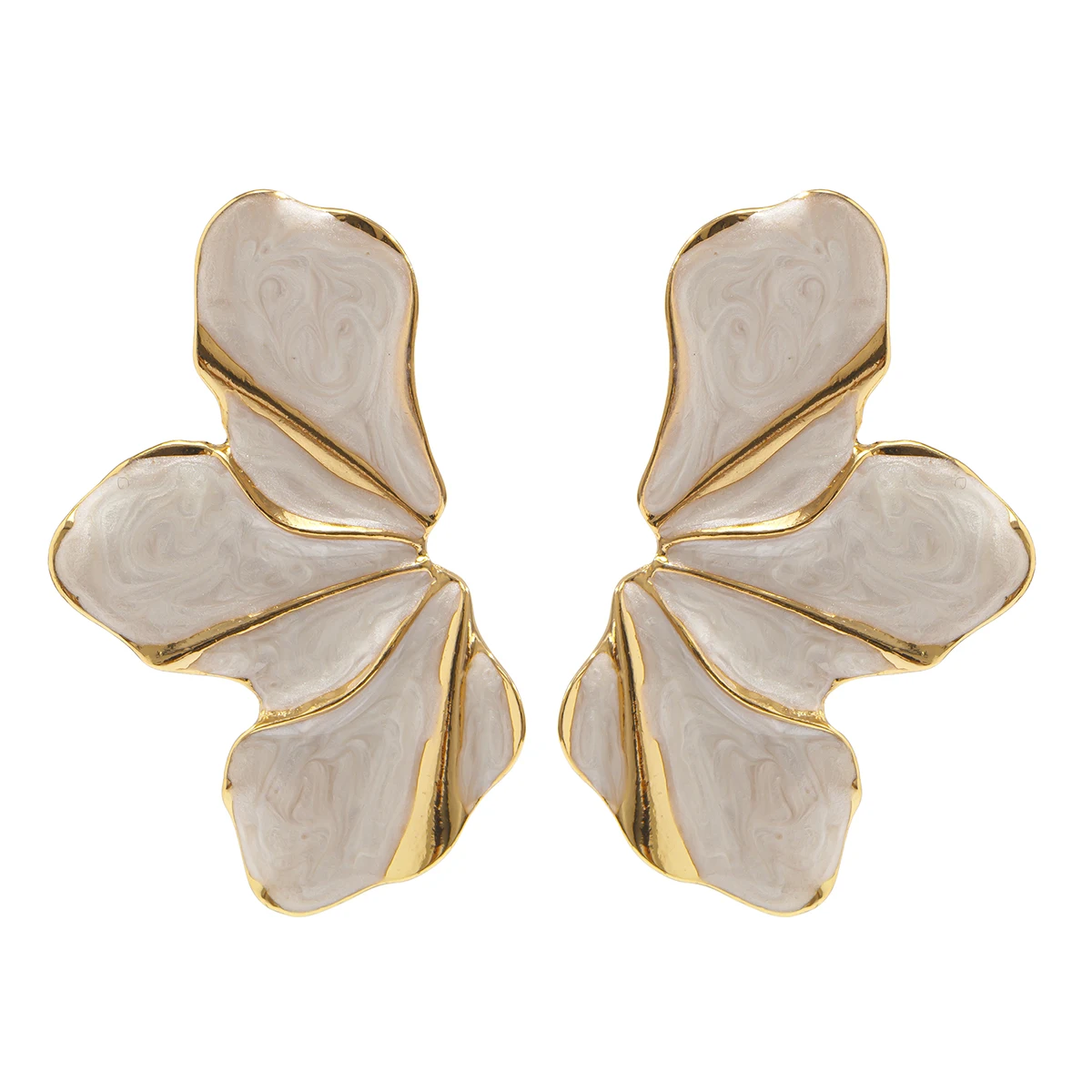 SHIXIN Elegant White Half Flower Stud Earrings for Women Luxury Dripping Oil Petals Piercing Earrings Wedding Party Jewelry