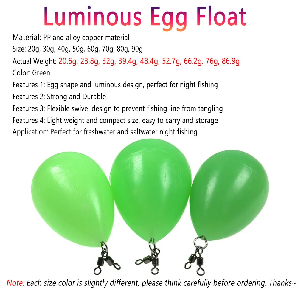 Bimoo Upward Glow Bobber Float Night Fishing Luminous Egg Float Help Thrower Long-distance Casting Bait Fishing Terminal Tackle