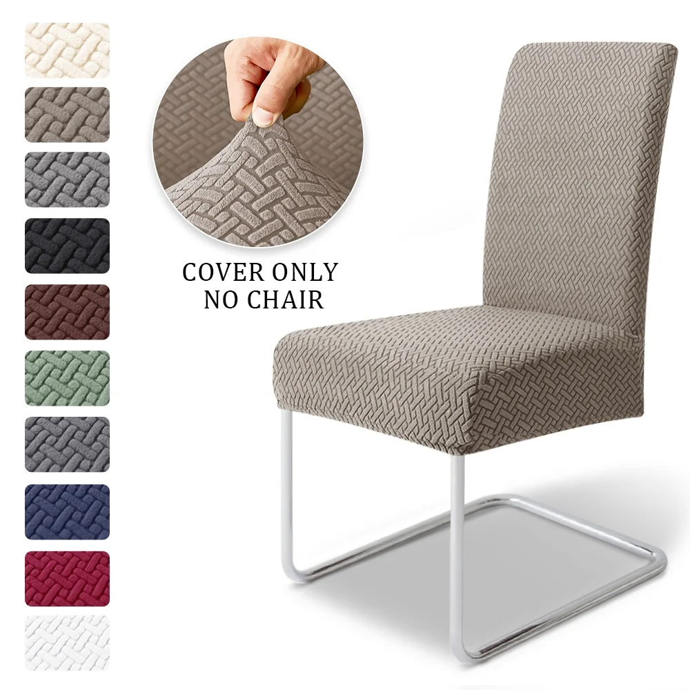 New Solid Color Jacquard Chair Cover Elastic Dining Chair Cover Detachable Furniture Protector for Restaurant Wedding  Hotel