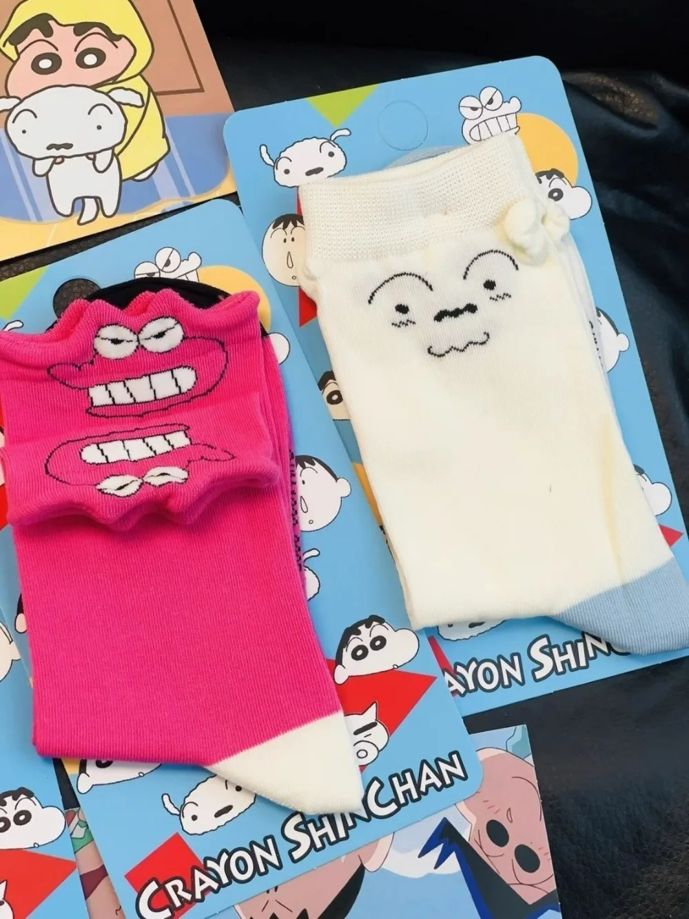 4 Pairs Crayon Shin Chan Socks Cute Children's Mid Tube Socks Cartoon Three-dimensional Spring Autumn Breathable Sweat-wicking