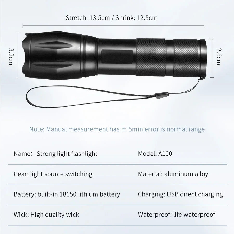 LED Aluminum Flashlight Outdoor Adventure Sports Emergency Flashlight Premium Black Color Changeable Light Compact and Portable