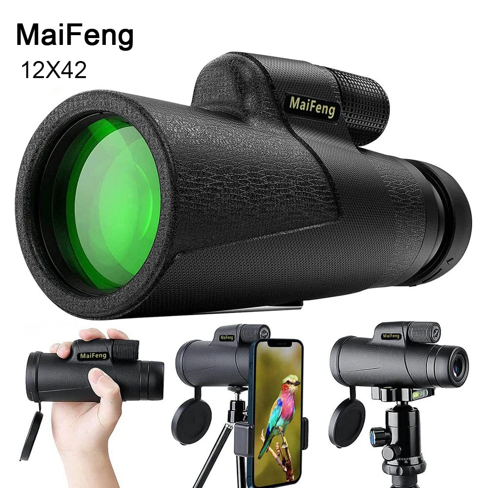 12x42 Monocular Powerful Telescope HD Long Range Binoculars Bak4 Waterproof Bird Watching Optical Glass Pocket Size For Hunting