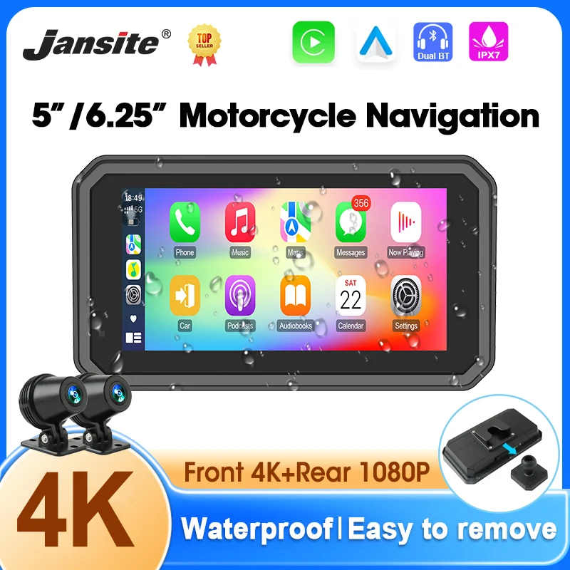 

5/6,25 дюймов мотоцикл Carplay спереди 4K + задний 1080P Moto DVR GPS-навигация беспроводной Carplay Android Auto IPX7 водонепроницаемый