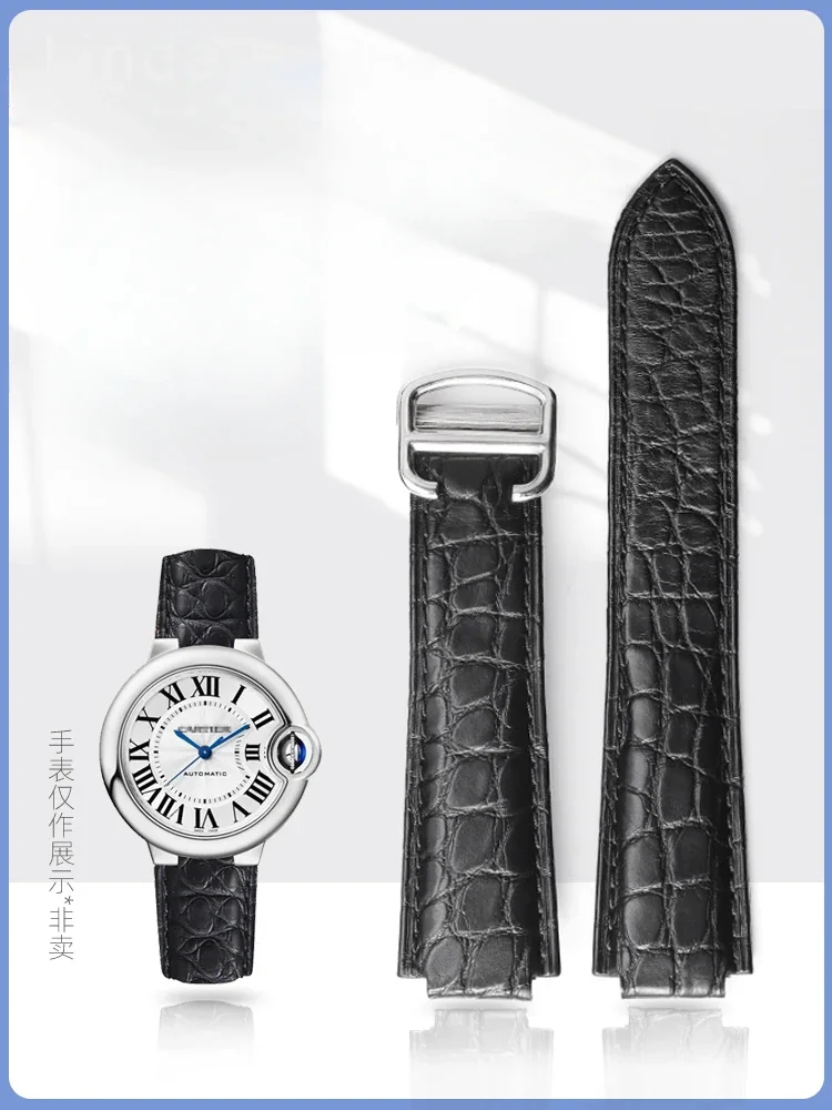 

For Cartier watch band with alligator leather blue balloon men's women's convex leather watch strap men's accessories 20m