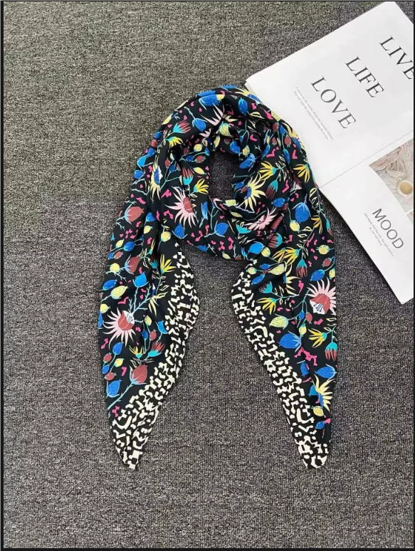 Original foreign trade order: Spanish fashion brand new product embroidered print, beach shade, women's scarf, silk scarf