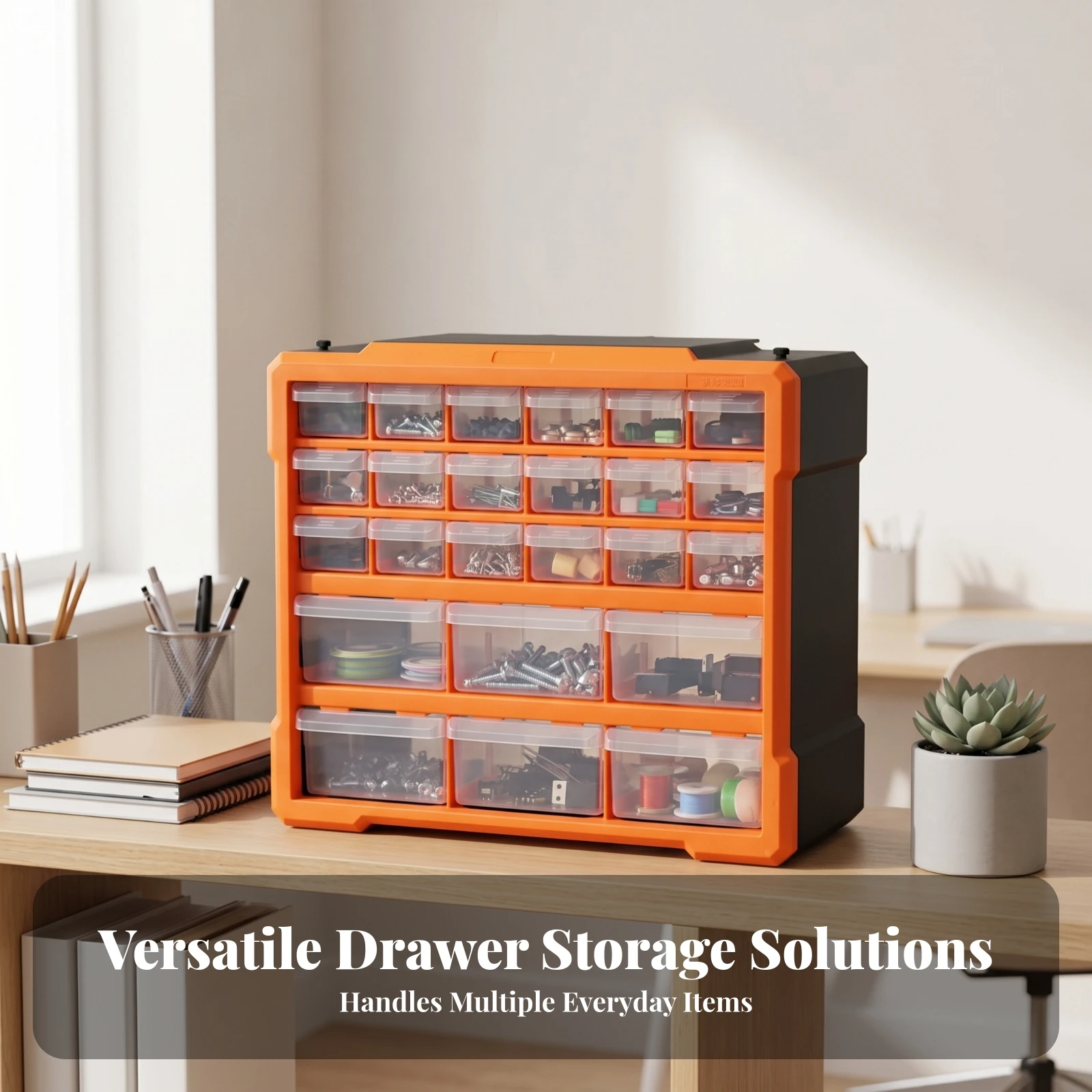 24-Drawer Parts Cabinet Removable Dividers Drawer Parts Cabinet Bolt and Nut Organizer Grid Layout for Workshop, Craft Room