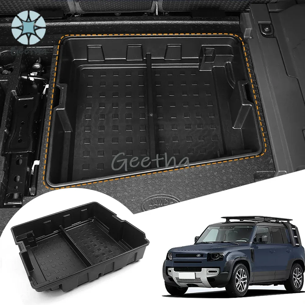 

For Land Rover Defender 90 110 2020-2023 Car Styling ABS Black Central Storage Box Rear Trunk Organizer Tray for Defender 110