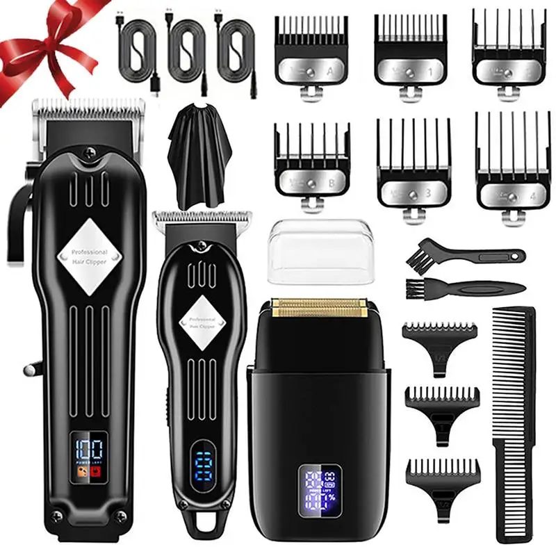 Electric Razor & Hair Clippers Kit, 1 Set LCD Display Hair Trimmer And Shaver, Foil Shaver Barber Clipper For Men