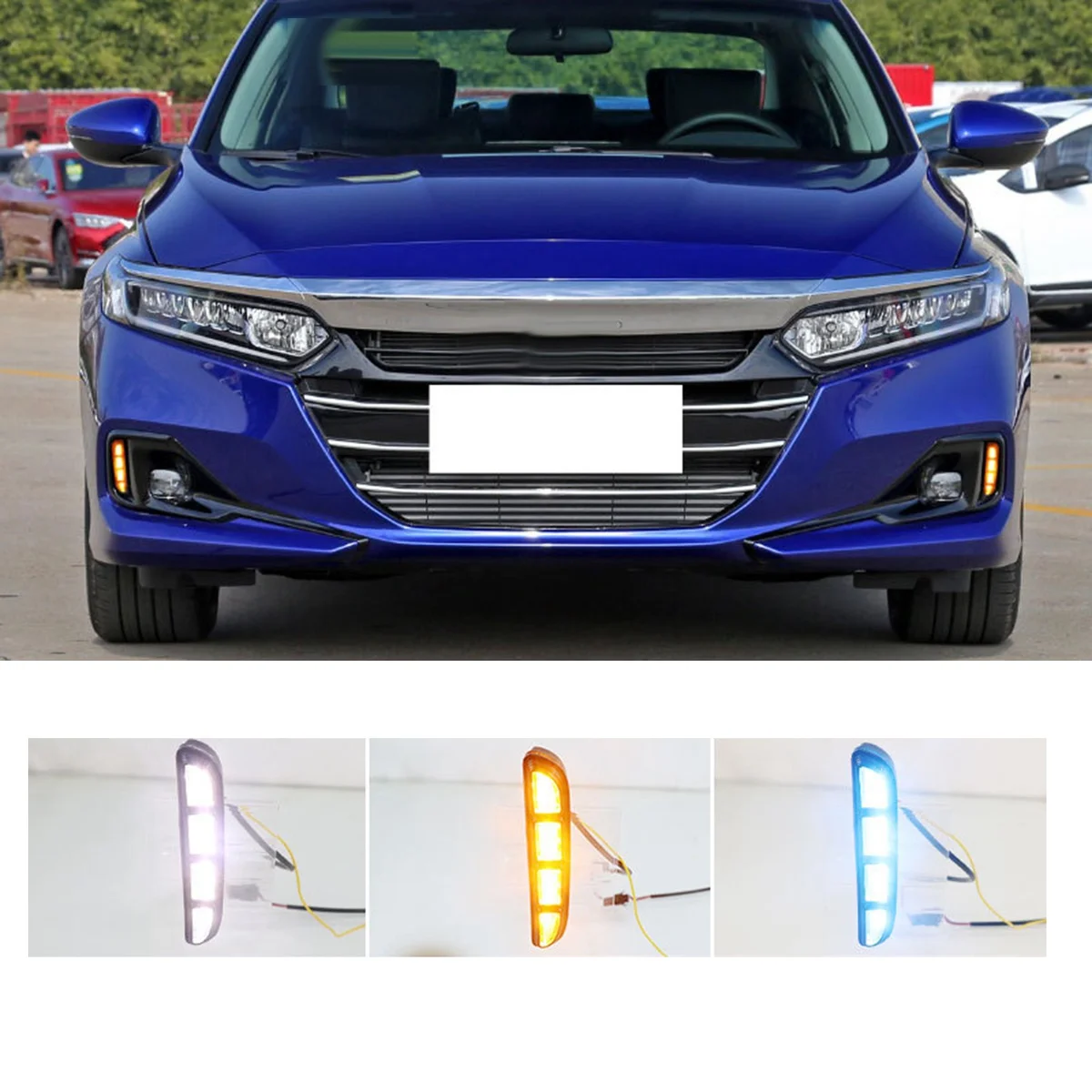 For - Accord 2021 2022 + 3 Cor LED DRL Luz Diurna Lâmpada de Nevoeiro Turn Signal Faróis Facelift Acessórios