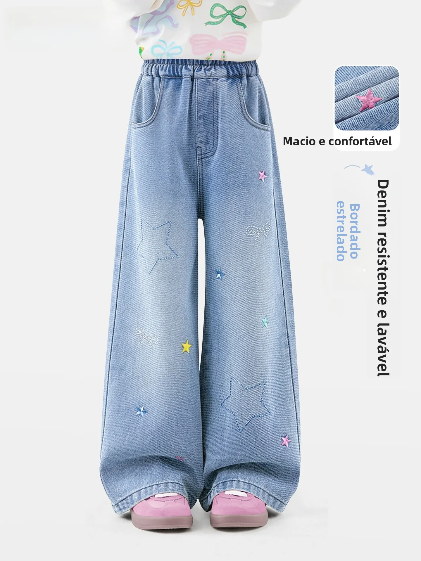 春の子供用ジーンズ女の子用ワイドレッグパンツ薄いスポーティなズボン2-4歳用伸縮性ウエストロングパンツ秋春コレクション