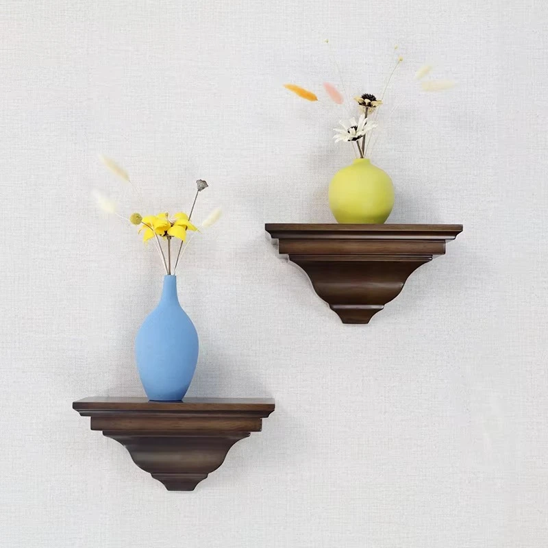 European Solid Wood Floating Shelf Wall-Mounted Rustic Bracket Decorative Panel for Living Room Kitchen Home Decor