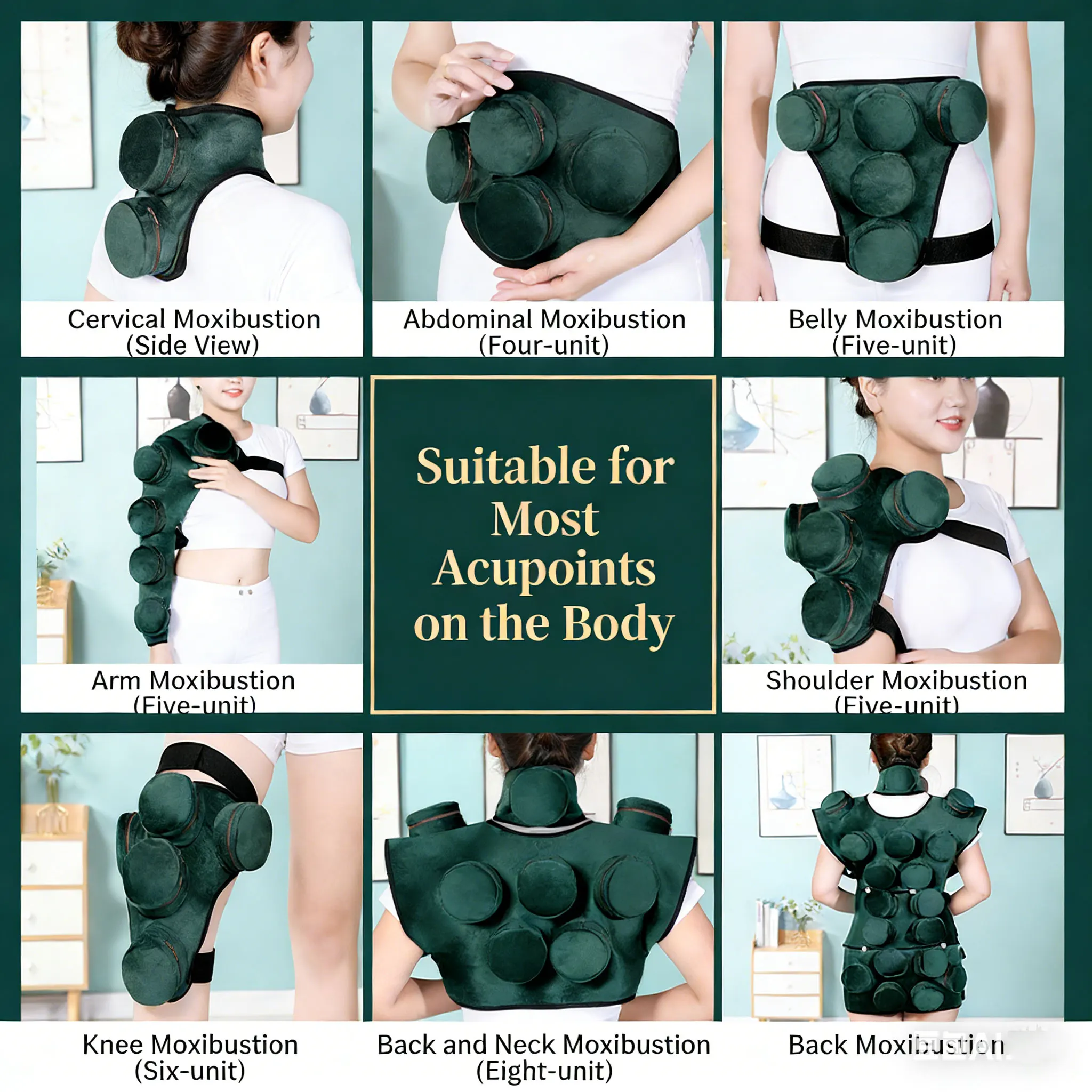 Smokeless Moxibustion Box Green Velvet Bag Cover Moxa Stick Acupuncture Roller Holder Neck Waist Body Acupoint Massage Therapy