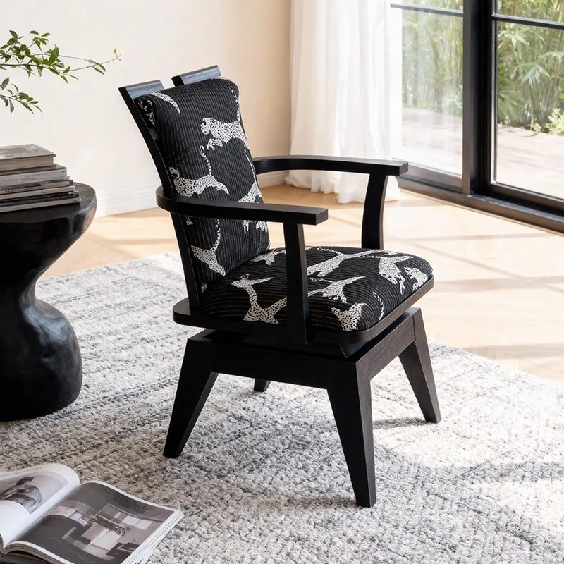 Light luxury French single sofa chair white tiger print rotatable leisure home c hair