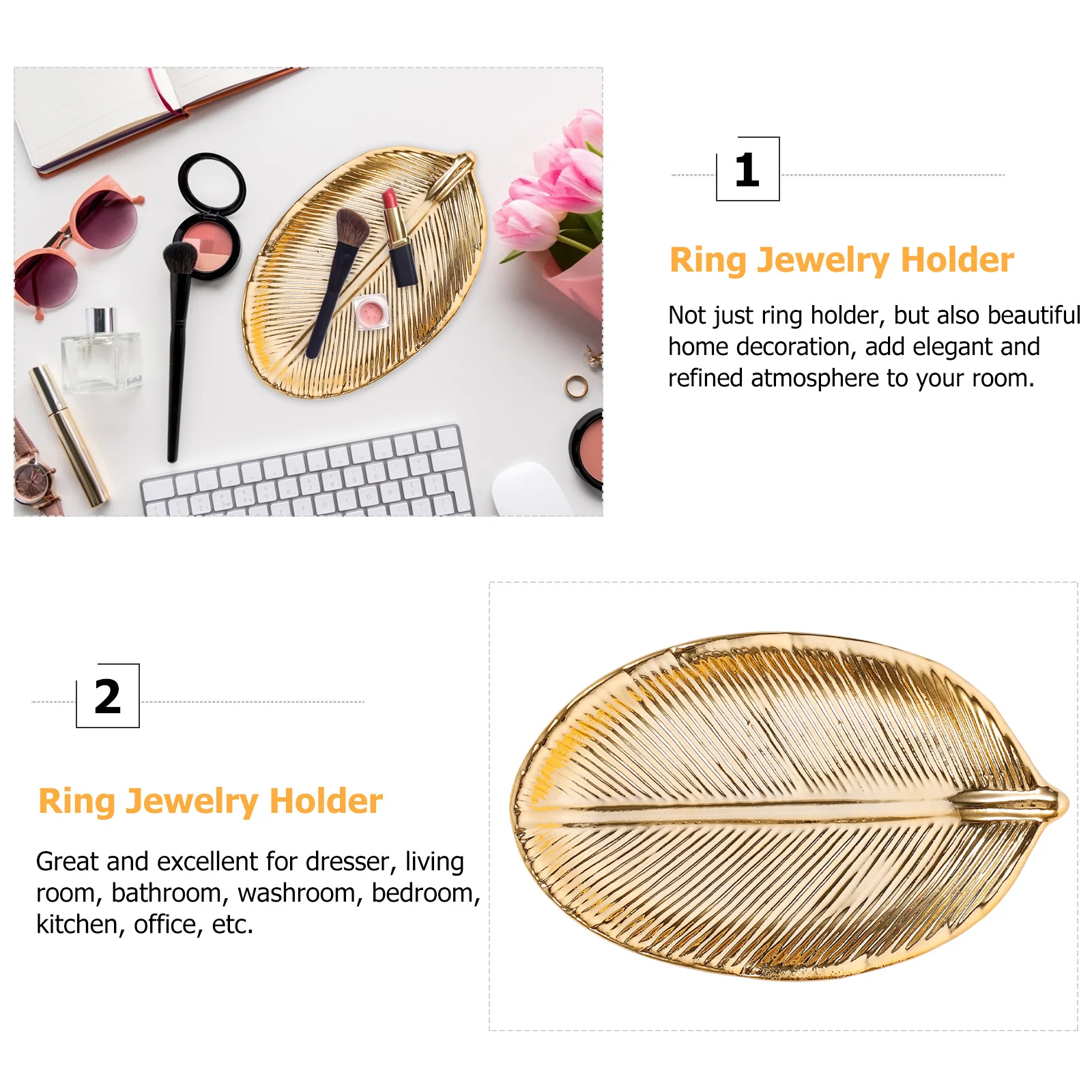 

Ceramic Leaf-shape Ring Holder Display Jewelry Dish Stand Trinket Rings Storage