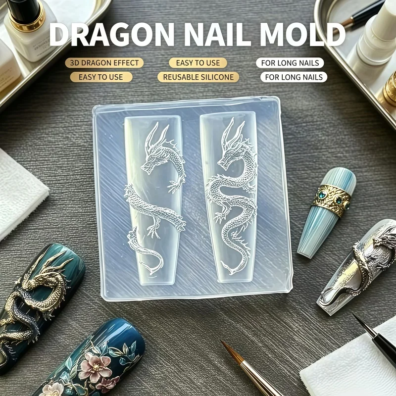 Vintage 3D Dragon Nail Silicone Mold For DIY Manicure