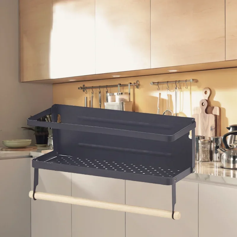 

Magnetic Paper Towel Holder Magnetic Spice Rack with Hooks Wall Mount Shelf Towel Rack for Refrigerator Black With hook