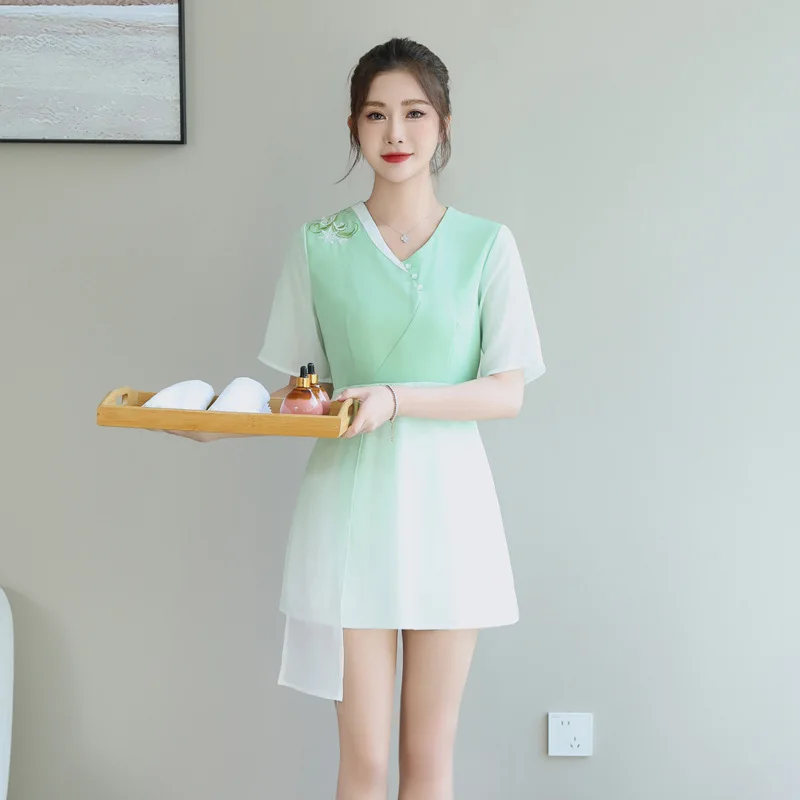 Woman Work Clothes Suit Hotel Waiter Beauty Salon Spa Massage Nail Cafe Sexy Foot Bath Sauna Technician Overall Skirt Uniform